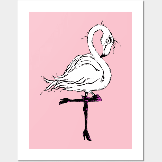 Cute Little Flamingo in Chic Knee High Boots Wall Art by obillwon